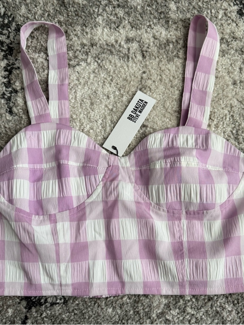 BB DAKOTA STEVE MADDEN Lilac and White Gingham Bustier Crop Top